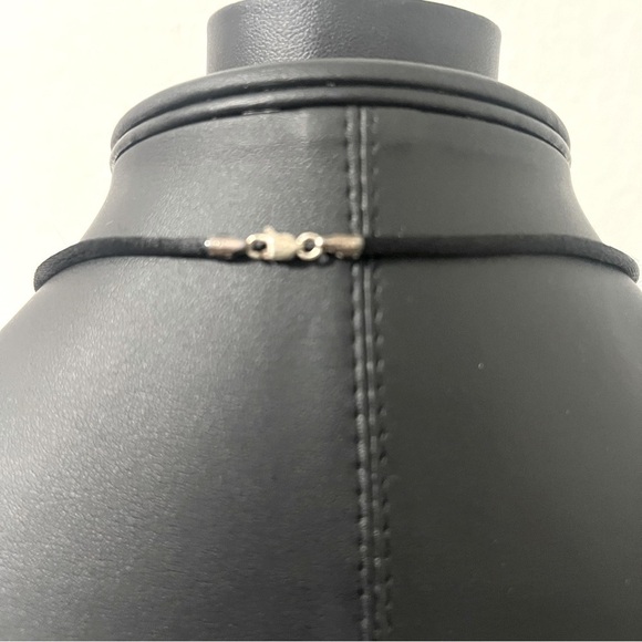 Lotus Flower Oxidized Pendant Choker Necklace Black Cord Bohemian Casual Art - Picture 6 of 7